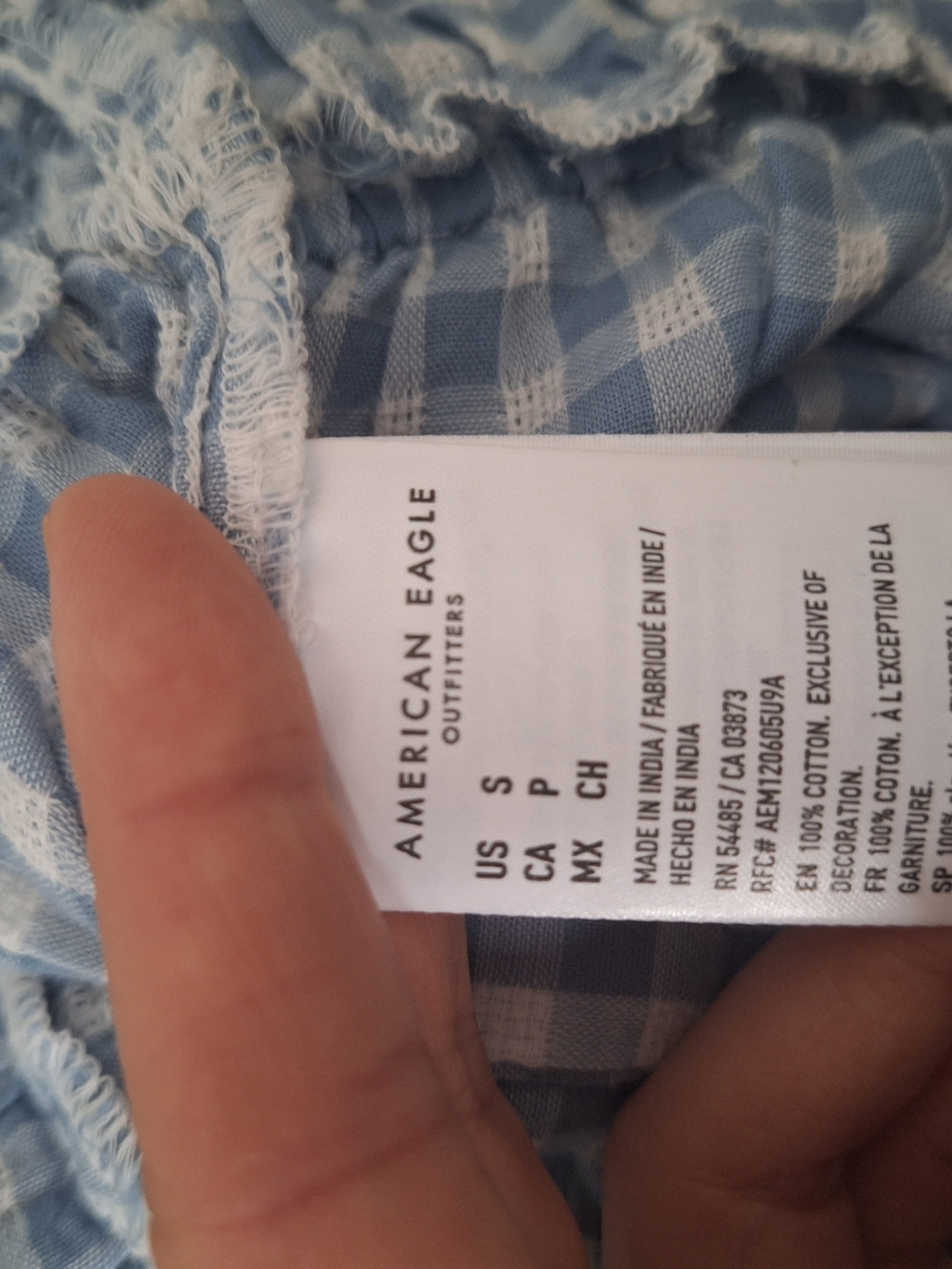 100% COTTON American Eagle Outfitters Blue Gingham Lace-Trim Button Front Top - Picture 5 of 5